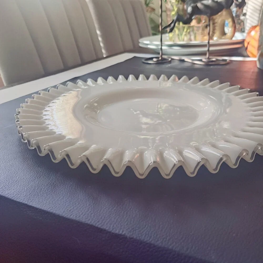 Fenton Silver Crest Milk Glass Platter - Cake Plate 12.5